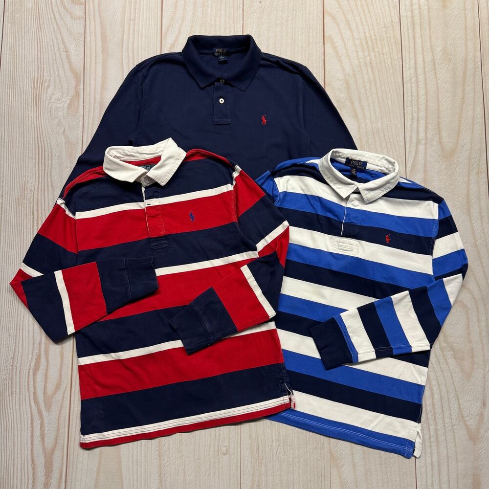 Lot of 3 Polo Ralph Lauren Boys Size L 14-16 Long Sleeve Rugby Collared Shirt